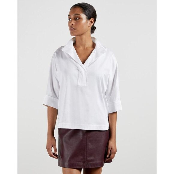 TED BAKER Avereye White Cotton Sateen Popover Batwing Blouse, Size 4/10 - Picture 1 of 14